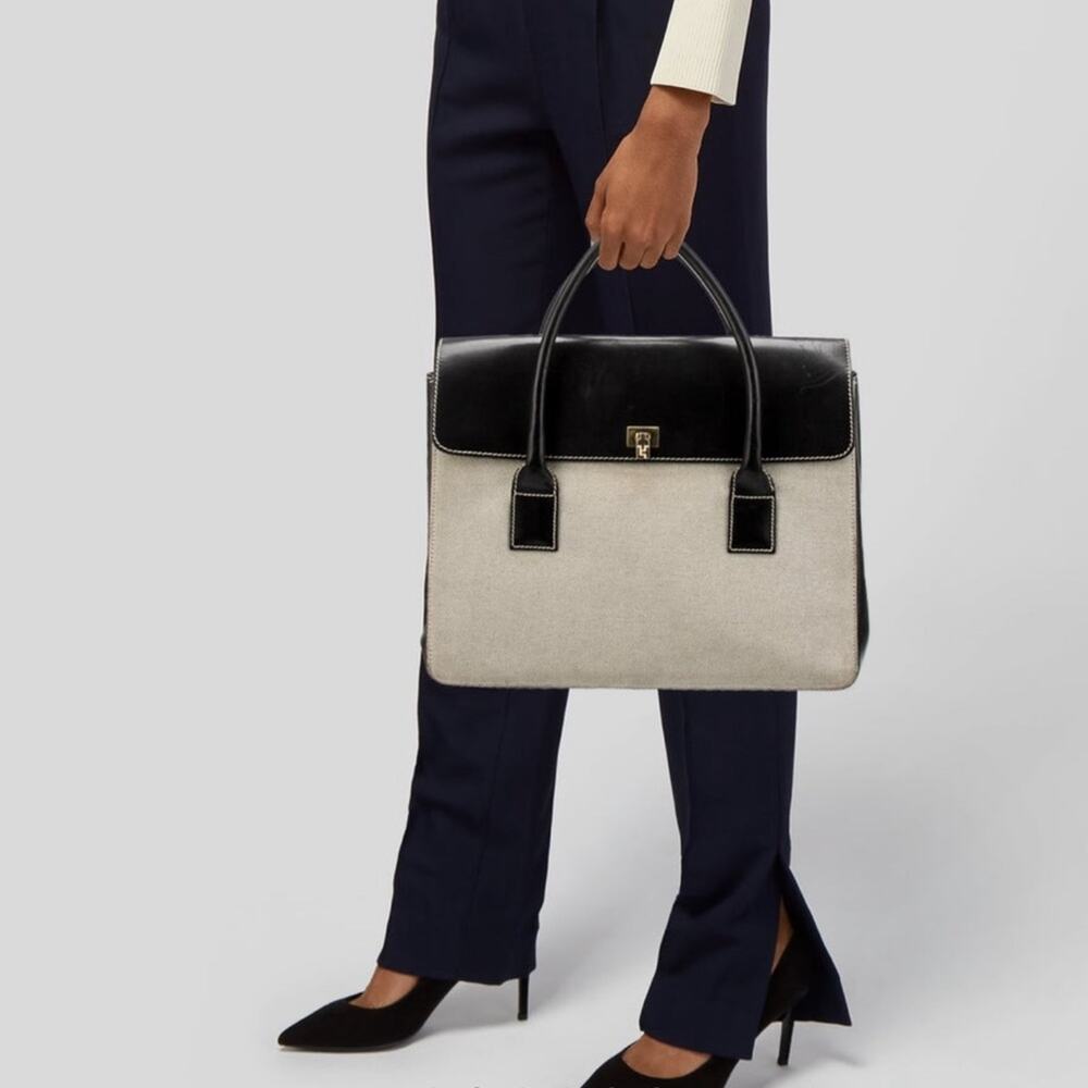 LAMBERTSON TRUEX - BOXCAR TOP HANDLE TOTE - LEATHER TRIM & GOLD HARDWARE…